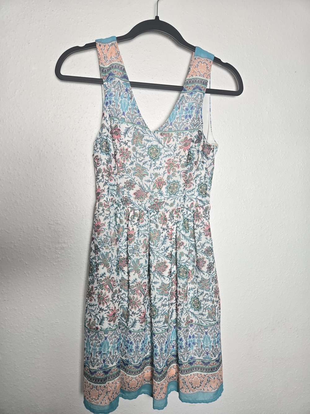 Floral V-Neck Sundress in Aqua and Peach